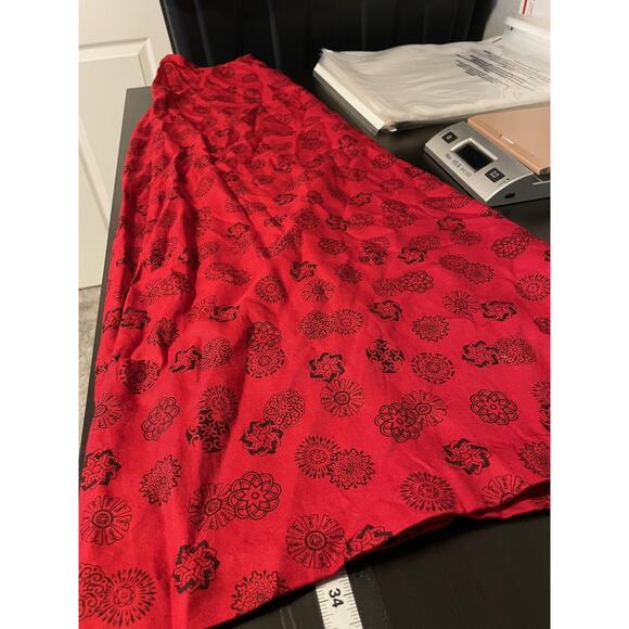 Rena Rowan Skirt Womens 12 Red Black Floral Print Rayon Maxi Boho Career Dressy - Picture 7 of 8